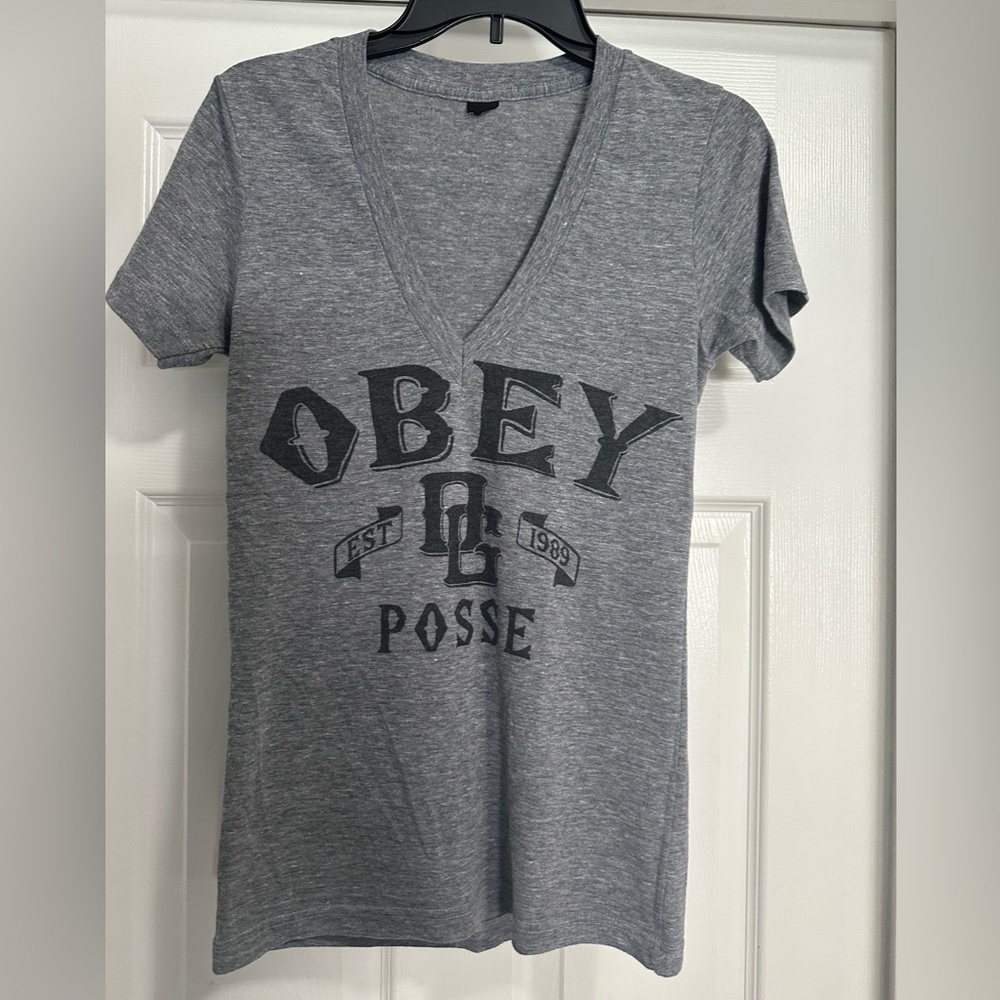 Size small! Obey, deep V.